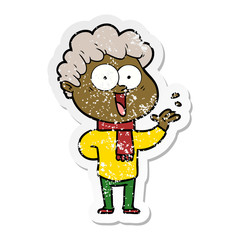 distressed sticker of a cartoon happy man