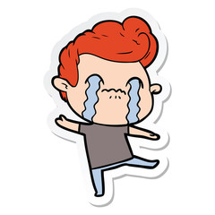 sticker of a cartoon man crying