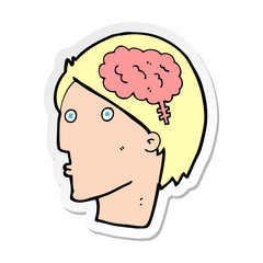 sticker of a cartoon man with brain symbol