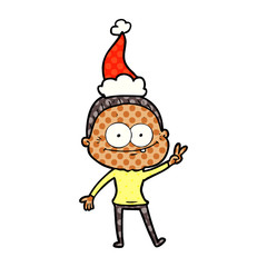 comic book style illustration of a happy old woman wearing santa hat