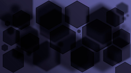 Dark backdrop. Abstract black geometric hexagons on the blue background. Dark bokeh texture