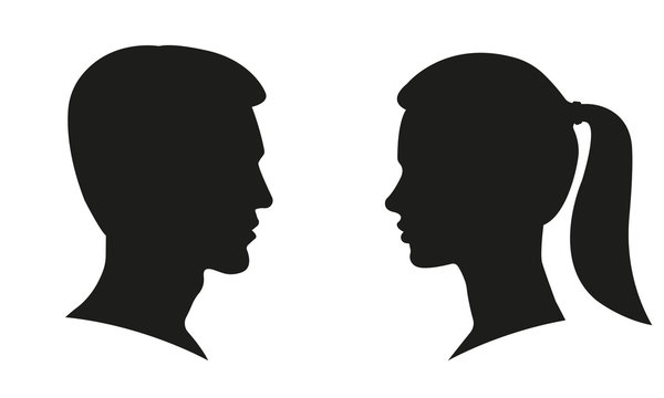 Man and Woman Profile Face Silhouette. Male and female head illustration. Vector. 