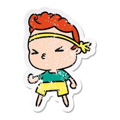 distressed sticker cartoon kawaii working out boy