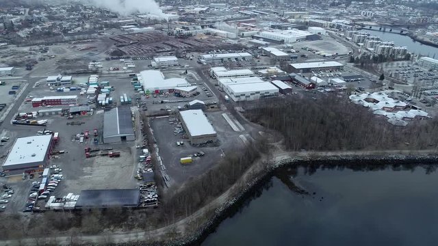 4k drone of Norwegian industrial town Steinkjer.
