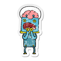 distressed sticker of a cartoon robot