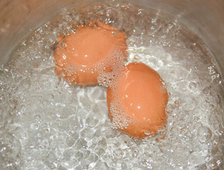 Fototapeta premium Boiled water eggs / To boil an egg in hot pot