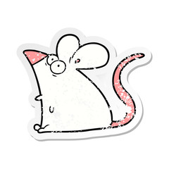 distressed sticker of a cartoon frightened mouse