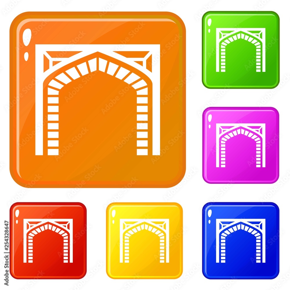 Poster gate icons set collection vector 6 color isolated on white background