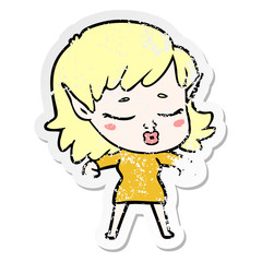 distressed sticker of a pretty cartoon elf girl
