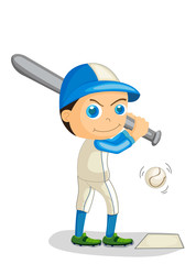 Vector Illustration of Baseball Player Kid Boy Hit the ball