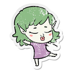distressed sticker of a pretty cartoon elf girl
