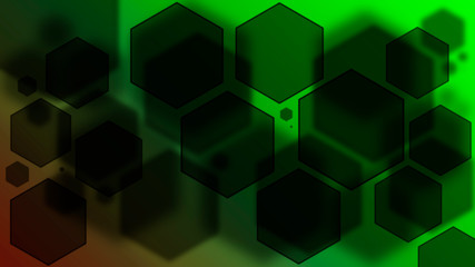 Green background with black hexagons. Dark bokeh background