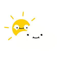 flat color retro cartoon sunshine and cloud