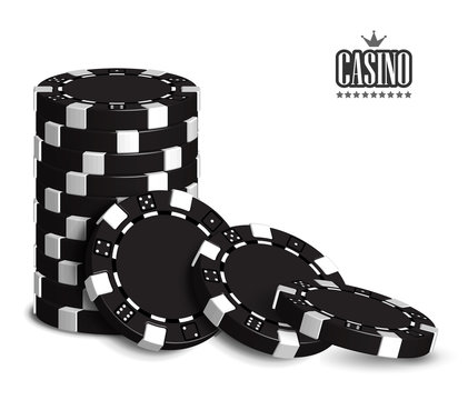 Casino advertising with a set of playing chips on a white background.  3D vector. High detailed realistic illustration.