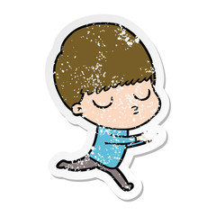distressed sticker of a cartoon calm boy
