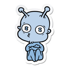 sticker of a cartoon weird bald spaceman