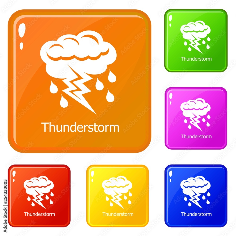 Poster thunderstorm icons set collection vector 6 color isolated on white background