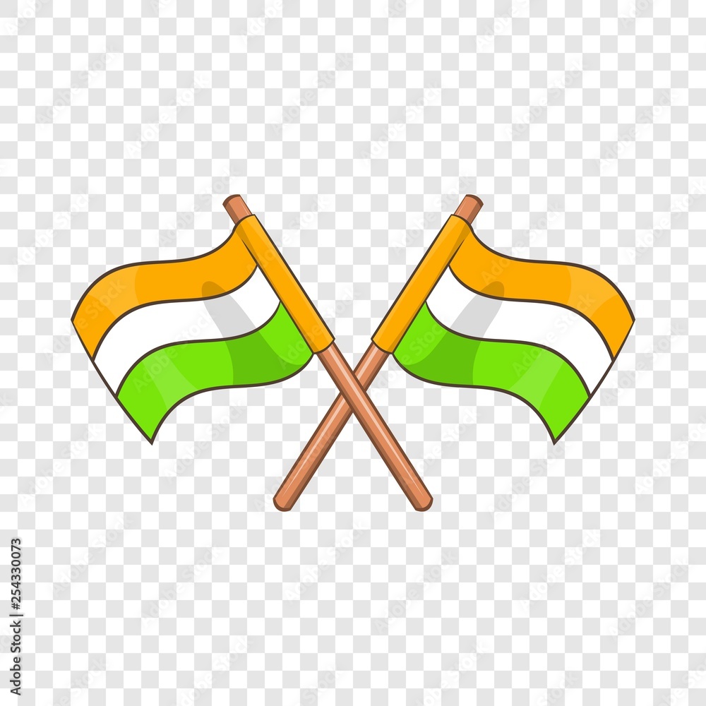 Poster two crossed flags of india icon in cartoon style on a background for any web design