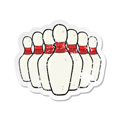 retro distressed sticker of a cartoon bowling pins