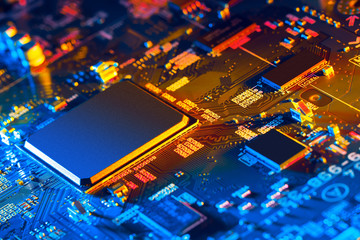 Electronic circuit board close up.