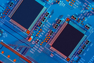 Electronic circuit board close up.