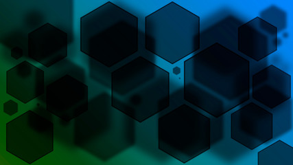 Abstract black geometric shapes on the colorful background. Hexagons bokeh