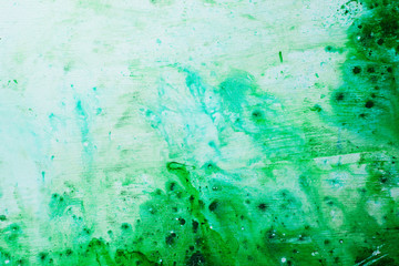 Green watercolor texture on a white background, acrylic base. Spring palette with copy space