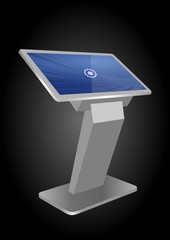 White Promotional Interactive Information Kiosk Terminal Stand Touch Screen Display. Mock Up Template.