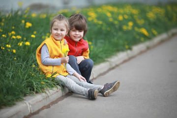 A little child on a spring day walk