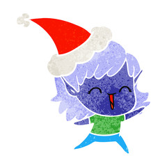 retro cartoon of a elf girl wearing santa hat