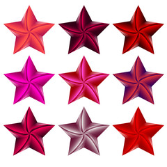 Obraz premium Red and pink stars icons set. Isolated on white background. Vector illustration.