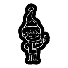 cartoon icon of a happy boy wearing santa hat