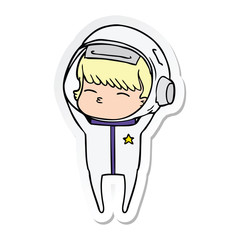 sticker of a cartoon curious astronaut