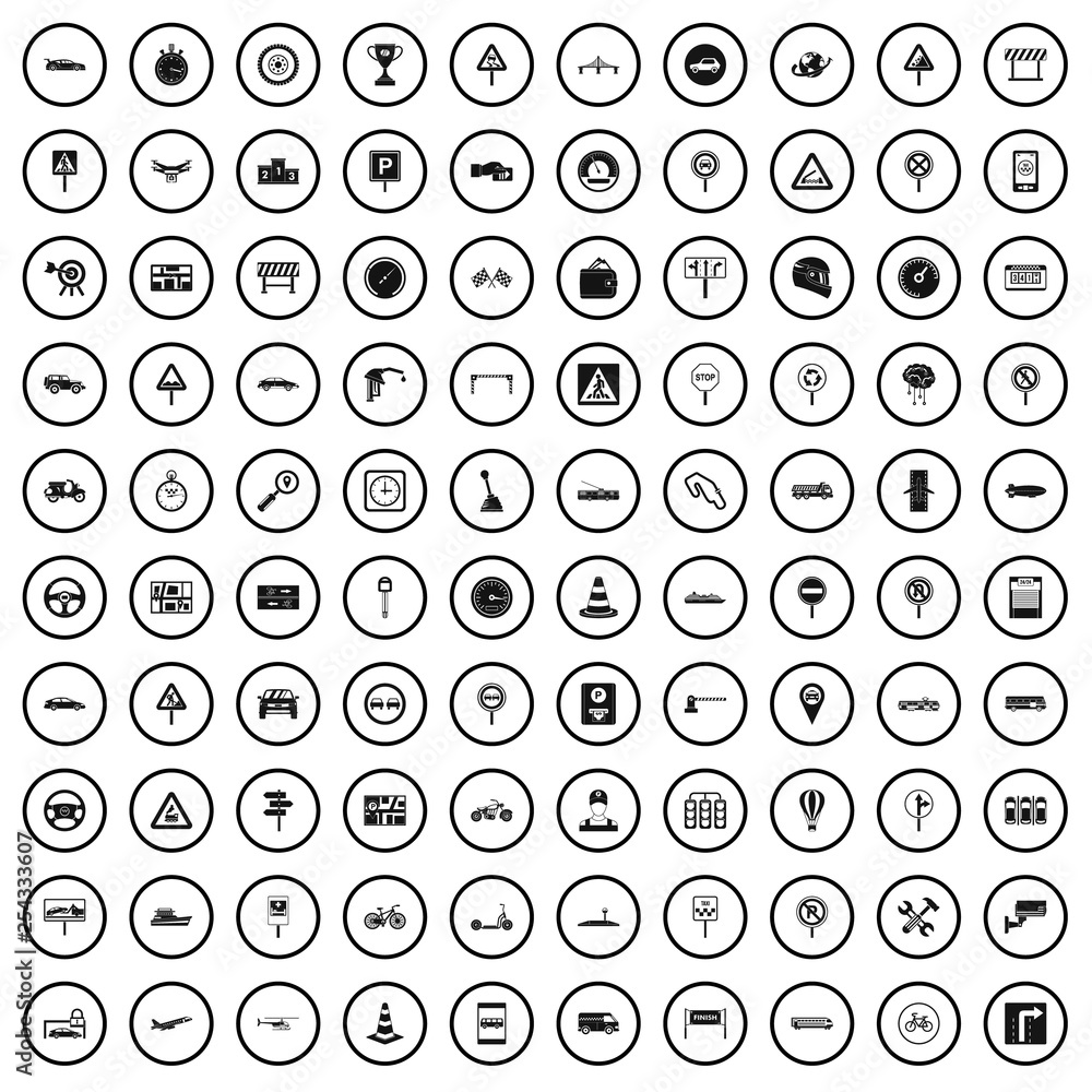 Poster 100 traffic icons set in simple style for any design vector illustration