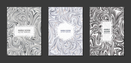 Modern marble templates cover design in A4 size. Liquid marble texture. Fluid art grayscale. Vector illustration