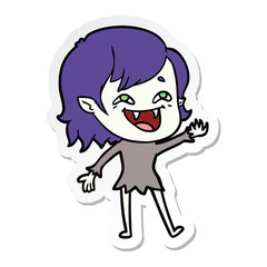 sticker of a cartoon laughing vampire girl