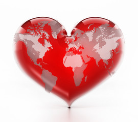 Heart shaped red earth isolated on white background. 3D illustration