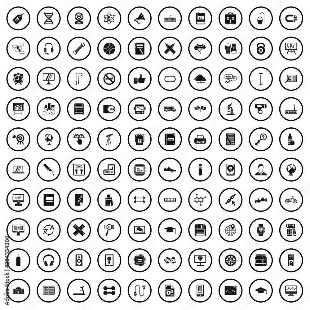 Poster 100 training icons set in simple style for any design vector illustration