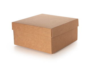 Closed cardboard box on white background