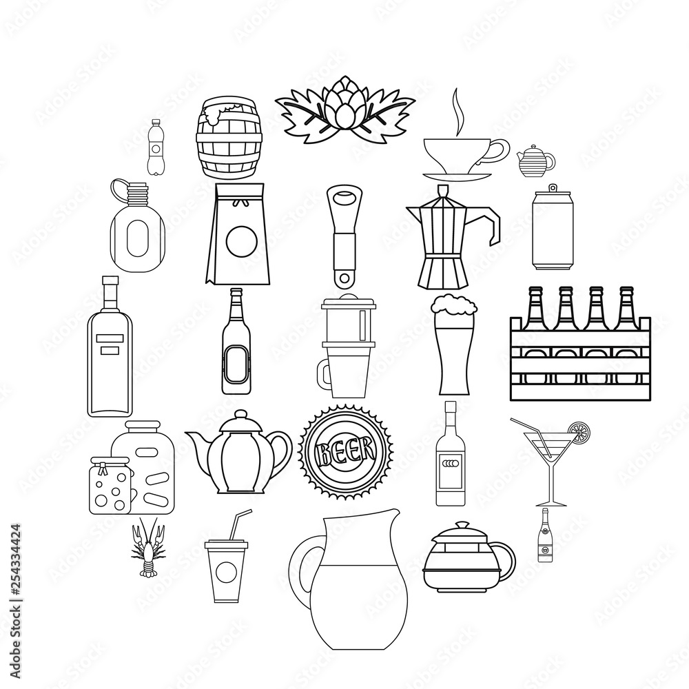 Poster juice icons set. outline set of 25 juice vector icons for web isolated on white background