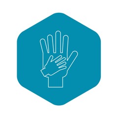 Parent and child hands together icon. Outline illustration of parent and child hands vector icon for web design