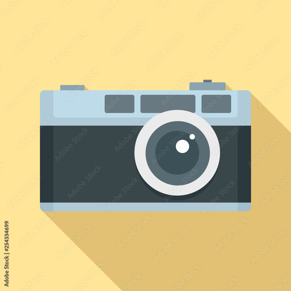 Poster retro camera icon. flat illustration of retro camera vector icon for web design
