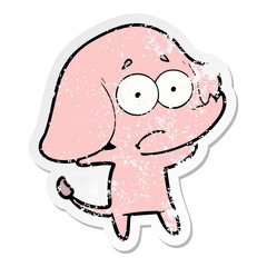 distressed sticker of a cartoon unsure elephant