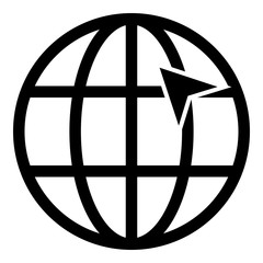 Arrow on earth grid Globe internernet concept Click arrow on website Idea using website icon black color vector illustration flat style image