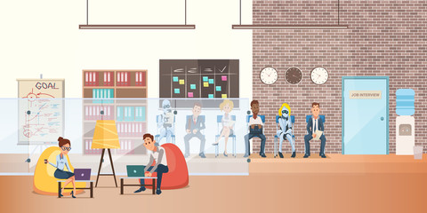 Worker in Bean Bag Chair with Laptop on Coworking