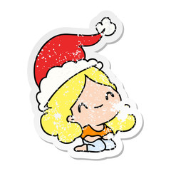 christmas distressed sticker cartoon of kawaii girl