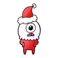 gradient cartoon of a cyclops alien spaceman wearing santa hat