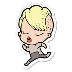 sticker of a cartoon pretty hipster girl
