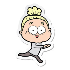 sticker of a cartoon happy old woman