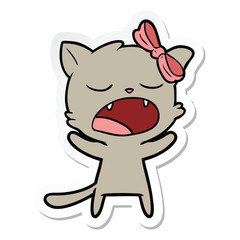 Obraz na płótnie Canvas sticker of a cartoon yawning cat